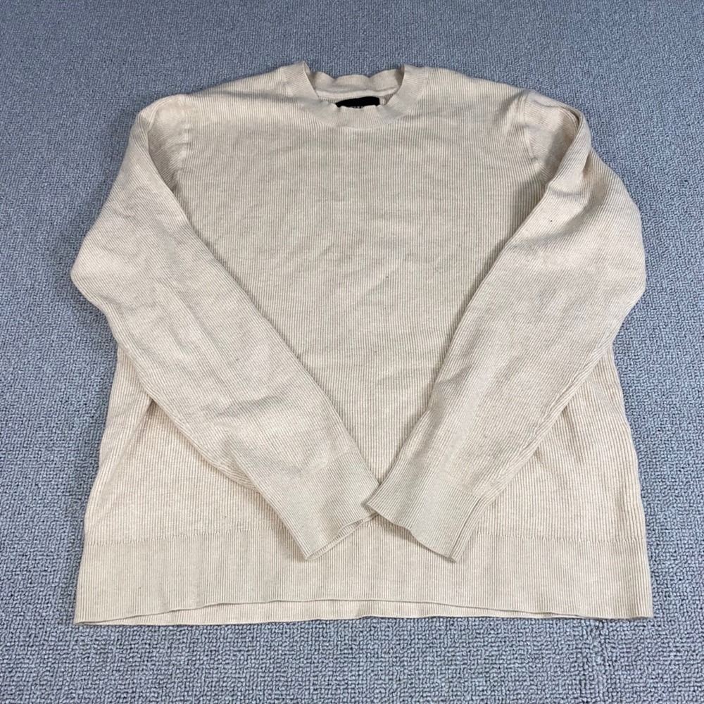 Lucky Brand Ribbed Crewneck Sweater Mens Large Beige Long Sleeve Knit Pullover L